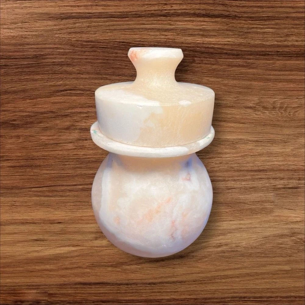 Egyptian Alabaster/marble Onyx Stone Vase‎ Lid And Serving Tray  VTG Collectible